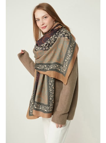 Lucky Bees Szal w kolorze beżowo-granatowym - 180 x 90 cm