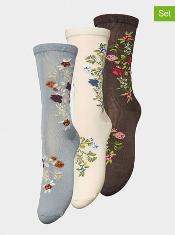 Becksöndergaard 3er-Set: Socken "Fleuriora" in Grau/ Weiß/ Braun
