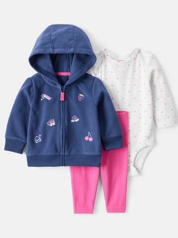 carter's 3tlg. Outfit in Dunkelblau/ Pink/ Grau