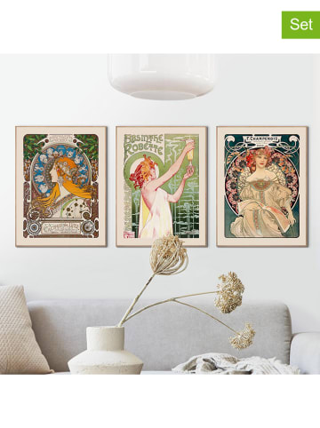 Orangewallz 3er-Set: Gerahmte Kunstdrucke "Hokusai Triptych"