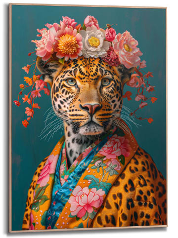 Orangewallz Gerahmter Kunstdruck "Floral Fashion Leopard"