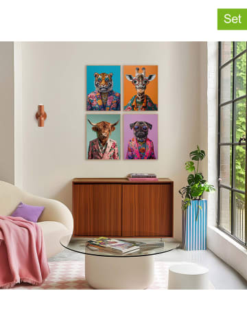 Orangewallz 4er-Set: Gerahmte Kunstdrucke "Funky Animal"