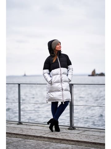 TicketWOMAN Płaszcz pikowany "Celine" w kolorze srebrno-czarnym