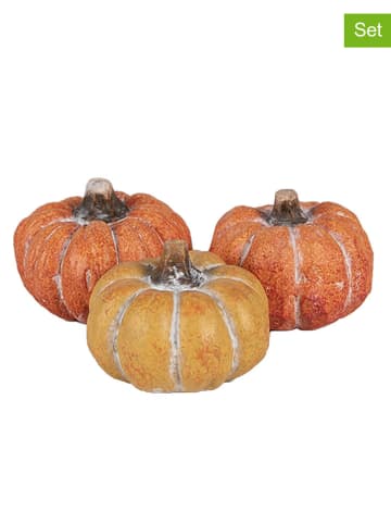 Clayre & Eef 3-delige set: deco-objecten "Pompoen" oranje/geel - (H)4 cm