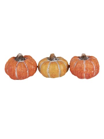 Clayre & Eef 3-delige set: deco-objecten "Pompoen" oranje/geel - (H)4 cm