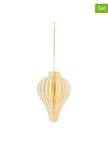 Clayre & Eef 2-delige set: papieren kerstkogels crème - (H)10 x Ø 8 cm