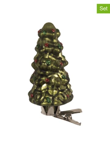 Clayre & Eef 2- delige set: kerstornamenten "Kerstboom" groen - (H)9 x Ø 4 cm