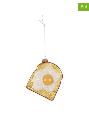 Clayre & Eef 2-delige set: kersthangers goudkleurig/wit - (B)9 x (H)11 cm