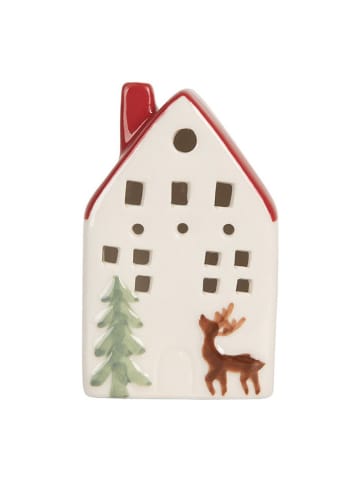 Clayre & Eef Leddeco-object "Huis" wit/rood - (B)6 x (H)10 x (D)5 cm