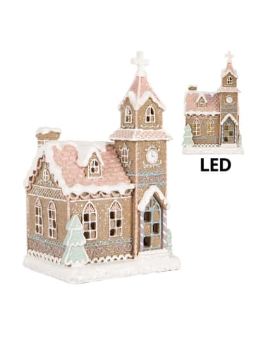 Clayre & Eef LED-Dekoobjekt "Haus" in Hellbraun - (B)14 x (H)23 x (T)12 cm
