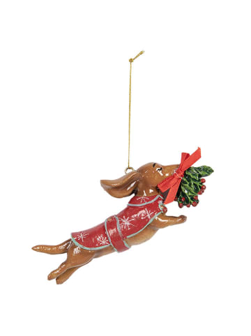 Clayre & Eef Dekoanhänger "Hund" in Hellbraun/ Rot - (B)12 x (H)4 cm