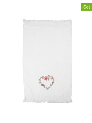 Clayre & Eef 2er-Set: Gästehandtücher in Weiß/ Rosa - (L)66 x (B)40 cm