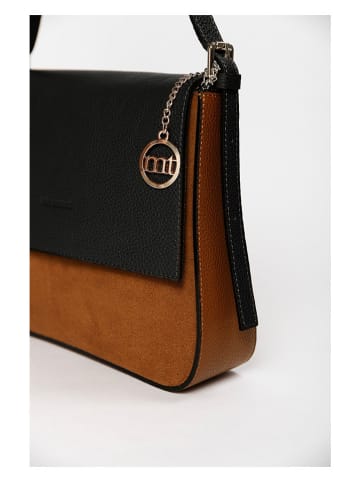Mia Tomazzi Leren schoudertas "Viminale" zwart/cognackleurig - (B)30 x (H)24 x (D)8 cm
