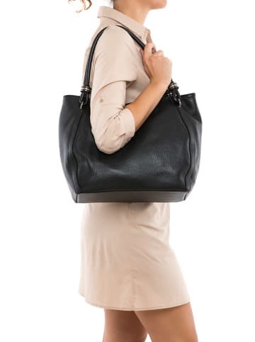 Lia Biassoni Leder-Schultertasche "Merula" in Schwarz - (B)32 x (H)28 x (T)14 cm