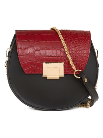Pia Sassi Leder-Umhängetasche "Cima Carnera" in Schwarz/ Rot - (B)24 x (H)18 x (T)7 cm