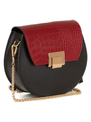 Pia Sassi Leder-Umhängetasche "Cima Carnera" in Schwarz/ Rot - (B)24 x (H)18 x (T)7 cm