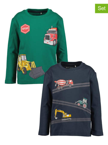 Blue Seven 2er-Set: Longsleeves in Grün/ Dunkelblau