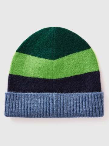 Benetton Mütze in Schwarz/ Grün/ Blau