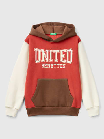 Benetton Hoodie in Rot/ Braun/ Beige