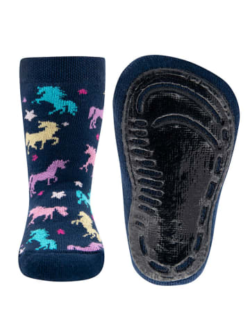 ewers 2-delige set: antislipsokken "Einhorn" beige/donkerblauw