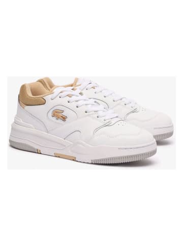 Lacoste Skórzane sneakersy w kolorze biało-pomarańczowym