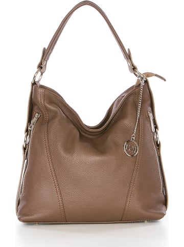 Mia Tomazzi Leder-Schultertasche "Castello" in Taupe - (B)35 x (H)29 x (T)12 cm