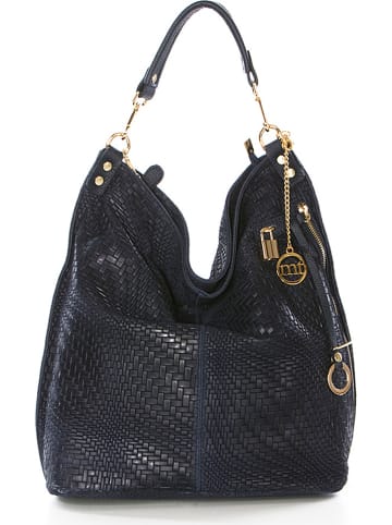 Mia Tomazzi Skórzany shopper bag "Niguarda" w kolorze granatowym - 42 x 38 x 17 cm
