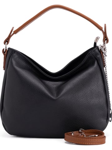 Mia Tomazzi Leder-Schultertasche "Molise" in Schwarz - (B)30 x (H)20 x (T)8 cm