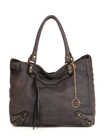 Mia Tomazzi Leder-Shopper "Comasina" in Dunkelgrau - (B)35 x (H)30 x (T)9 cm