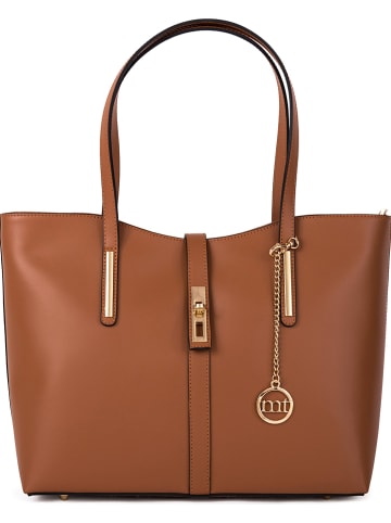 Mia Tomazzi Leder-Schultertasche "Como" in Hellbraun - (B)35 x (H)28 x (T)14 cm