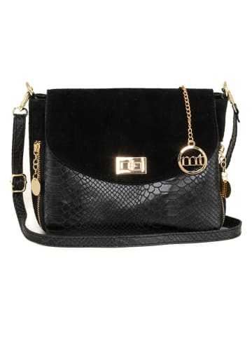 Mia Tomazzi Leder-Umhängetasche "Marostica" in Schwarz - (B)26 x (H)21 x (T)10 cm