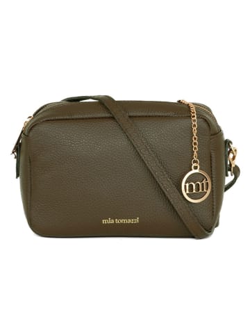 Mia Tomazzi Leder-Umhängetasche ''Astolfo'' in Khaki - (B)23 x (H)16 x (T)11 cm