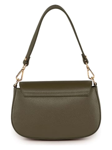 Mia Tomazzi Leren schoudertas ''Ceresio'' kaki - (B)22 x (H)14 x (D)4,5 cm