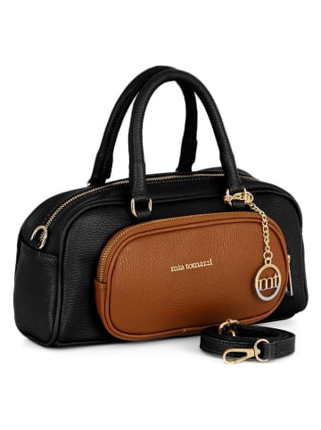 Mia Tomazzi Leder-Henkeltasche ''Barellai'' in Schwarz/ Hellbraun - (B)29 x (H)13 x (T)9 cm