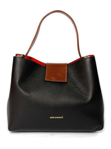 Mia Tomazzi Leder-Schultertasche ''Fusetti'' in Schwarz - (B)34 x (H)24,5 x (T)12,5 cm