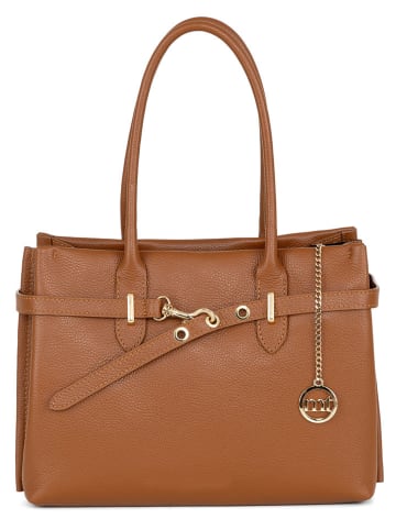 Mia Tomazzi Leren handtas ''Zoagli'' lichtbruin - (B)34 x (H)25 x (D)13 cm