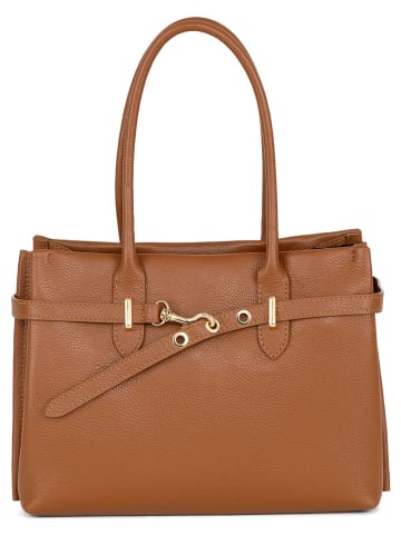 Mia Tomazzi Leren handtas ''Zoagli'' lichtbruin - (B)34 x (H)25 x (D)13 cm