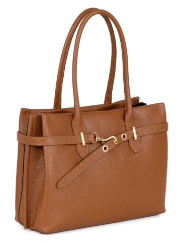 Mia Tomazzi Leren handtas ''Zoagli'' lichtbruin - (B)34 x (H)25 x (D)13 cm