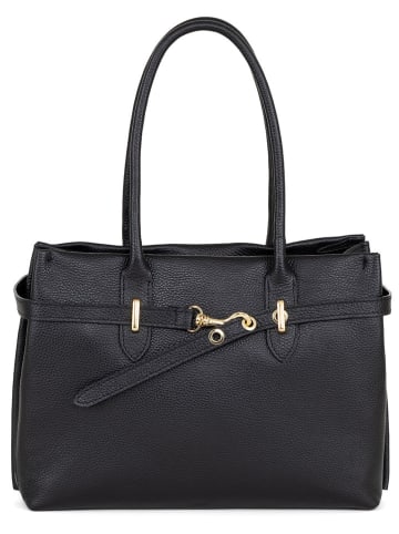 Mia Tomazzi Leder-Henkeltasche ''Zoagli'' in Schwarz - (B)34 x (H)25 x (T)13 cm