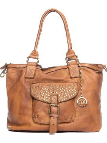Mia Tomazzi Leder-Schultertasche "Sirio" in Hellbraun - (B)34 x (H)29 x (T)13 cm