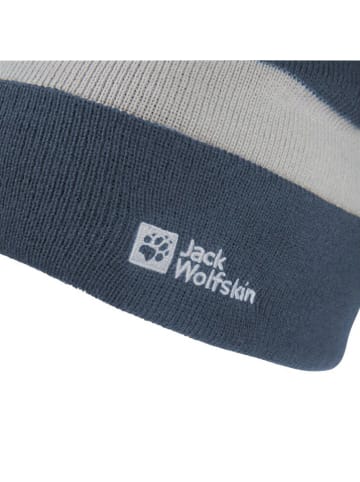 Jack Wolfskin Beanie "Stripy" in Dunkelblau/ Grau