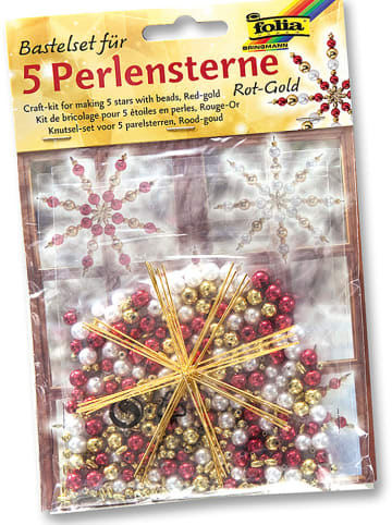 folia PAPER Perlensterne-Bastelset in Rot/ Gold/ Weiß - 5 Stück