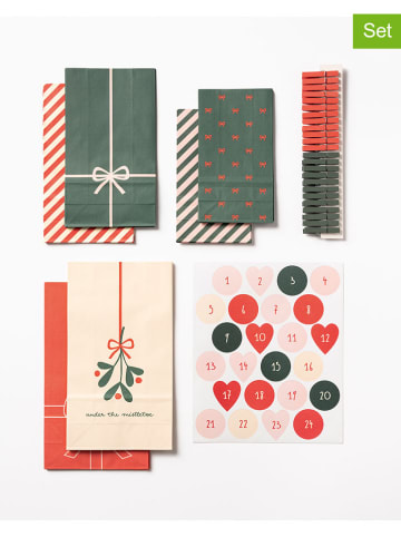 folia PAPER 72-delige adventskalenderset "Bowtiful Christmas" groen/rood