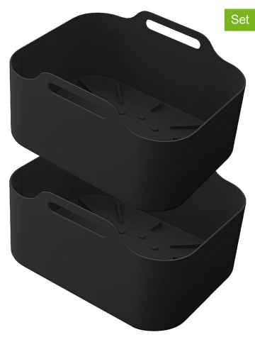 KITCHENCOOK 2er-Set: Heißluftfritteusen-Backformen in Schwarz - (B)21,5 x (H)7 x (T)14,5 cm