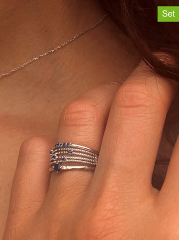 Les Petites Précieuses 3-delige set: zilveren ringen met edelstenen
