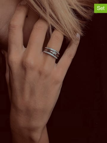 Les Petites Précieuses 3-delige set: zilveren ringen met edelstenen