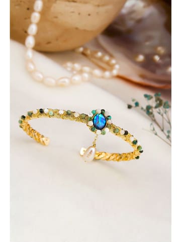 Pierres delicates Pozłacana bransoletka z perłą i amazonitem