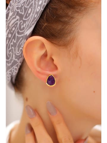 Pierres delicates Pozłacane kolczyki-wkrętki z ametystami