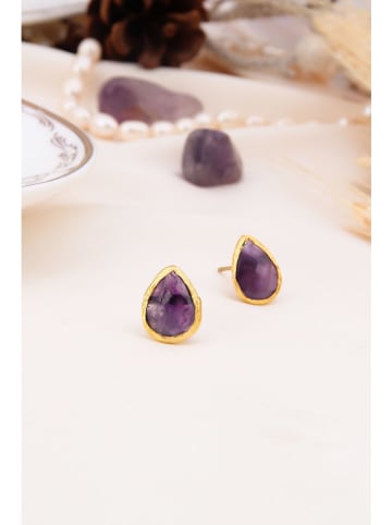 Pierres delicates Pozłacane kolczyki-wkrętki z ametystami