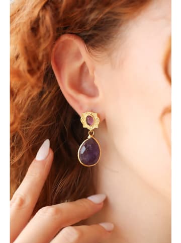 Pierres delicates Pozłacane kolczyki-wkrętki z ametystami